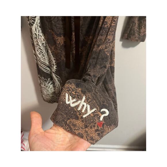 Desigual Why? 47V2048 Women's Brown Faux Wrap Embroidered Belted Dress sz. M - Picture 8 of 9